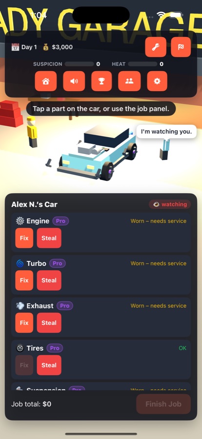 Fix or steal parts from a customer's car