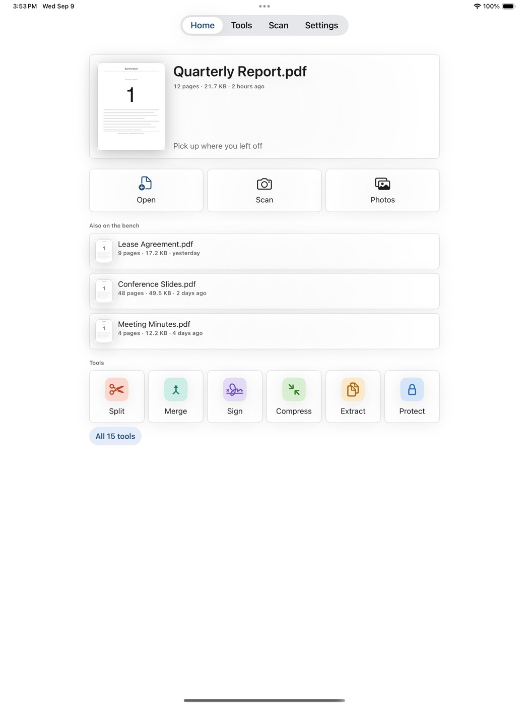 PDF Toolbox running on an iPad